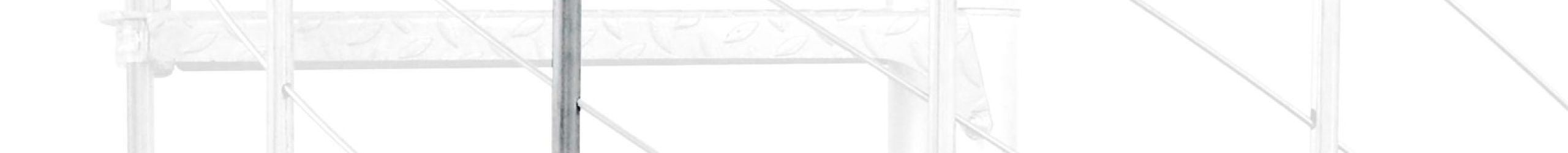 Height extension for the Spiral Effect staircase made of galvanized metal. Shown is a detail of the additional step, the railing bars, and the handrail.