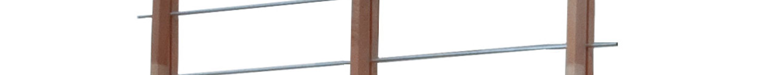 Balustrade railing for Home and Classic made of beech and stainless steel. Wooden posts with stainless steel rods provide a modern look and secure fall protection.