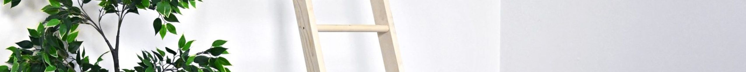 Woody space-saving staircase made of spruce with a straight, steep design and narrow treads. The staircase has no railing and is mounted space-savingly against the wall.