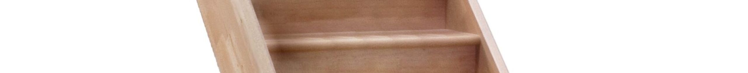 A stringer staircase with risers made of beech, without a railing.