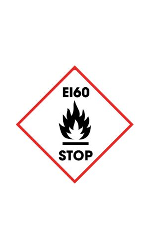 A toddler plays with colorful toys on the floor in front of the mounted "Annika" wooden child safety gate. The gate is installed between two walls, separating the play area from the kitchen behind.