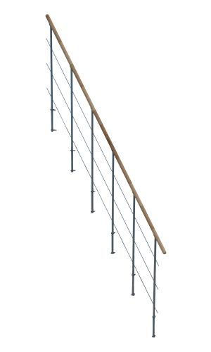 Second railing for staircases Quatro and Style with grey metal rods and beech handrail