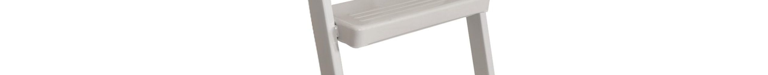 Stair extension for metal stairs: White metal extension with five non-slip steps and rubber feet, designed to extend existing attic stairs made of metal.