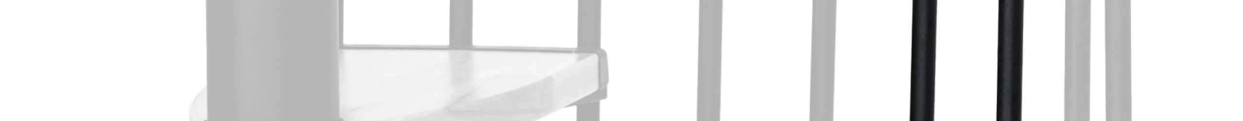 Height extension for the Luna spiral staircase with steps in beech and black metal. A detail of the additional step and the balusters is shown.