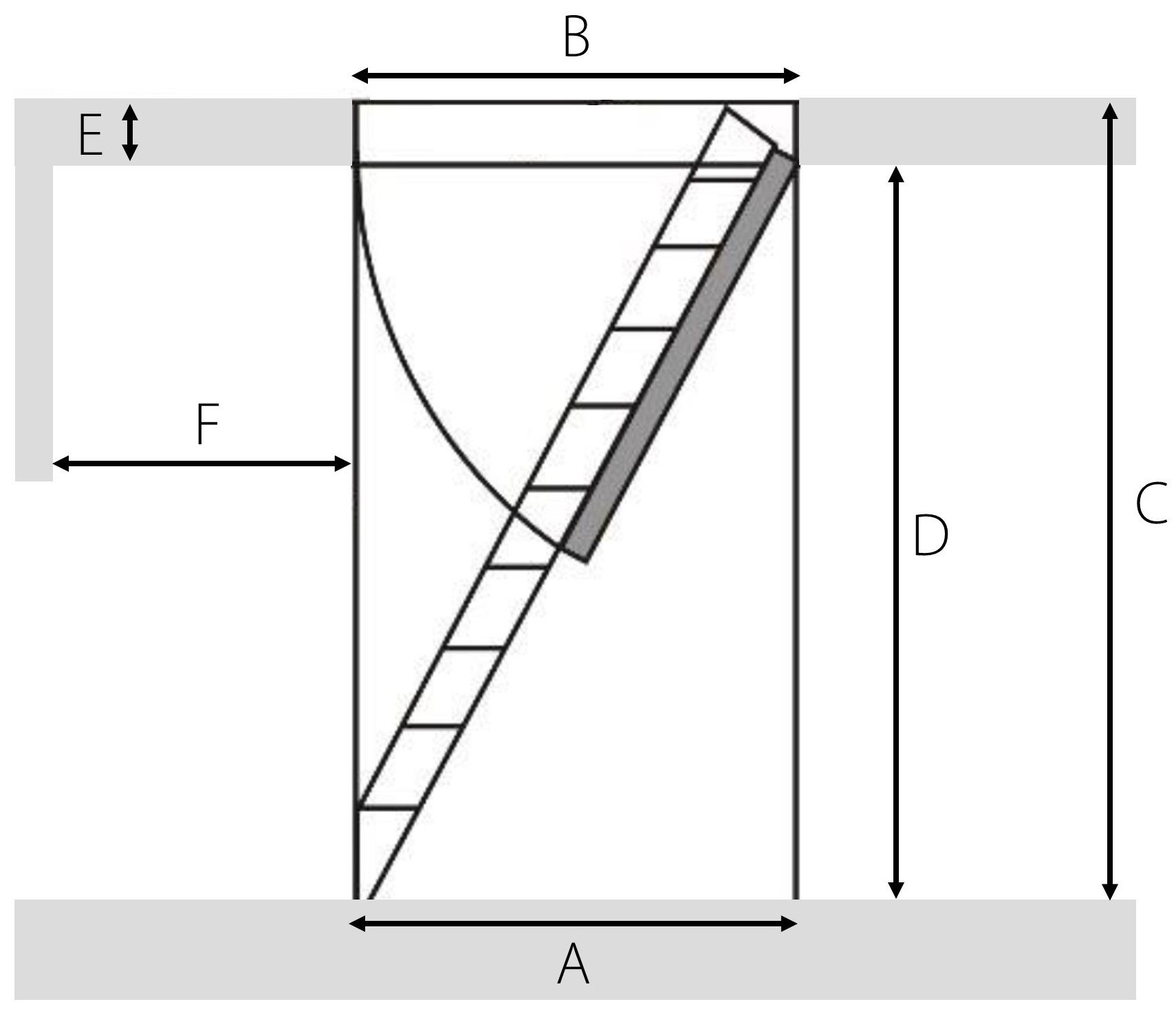 A sketch of an attic staircase showing which key dimensions are important for measuring