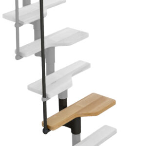 Height extension for the Vienna staircase with beech steps and black metal. Shown is a detail of the additional step, the railing bars, and the handrail.