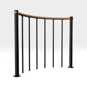 Balustrade with vertical balusters and wooden handrail round