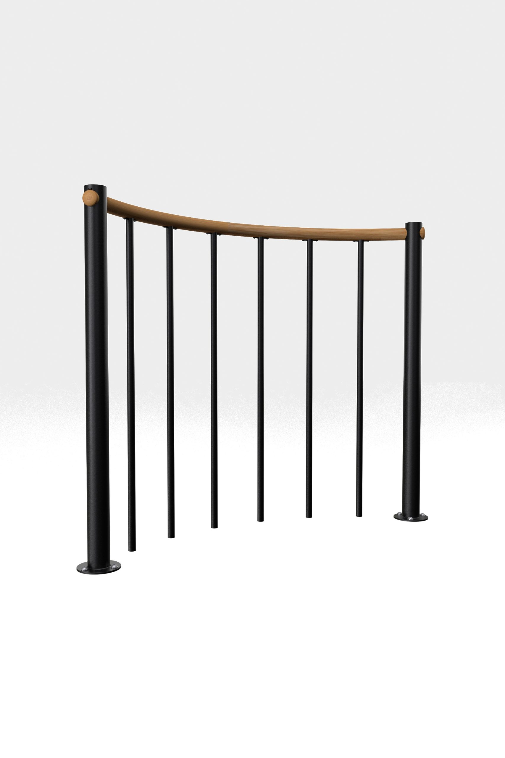 Balustrade with vertical balusters and wooden handrail round