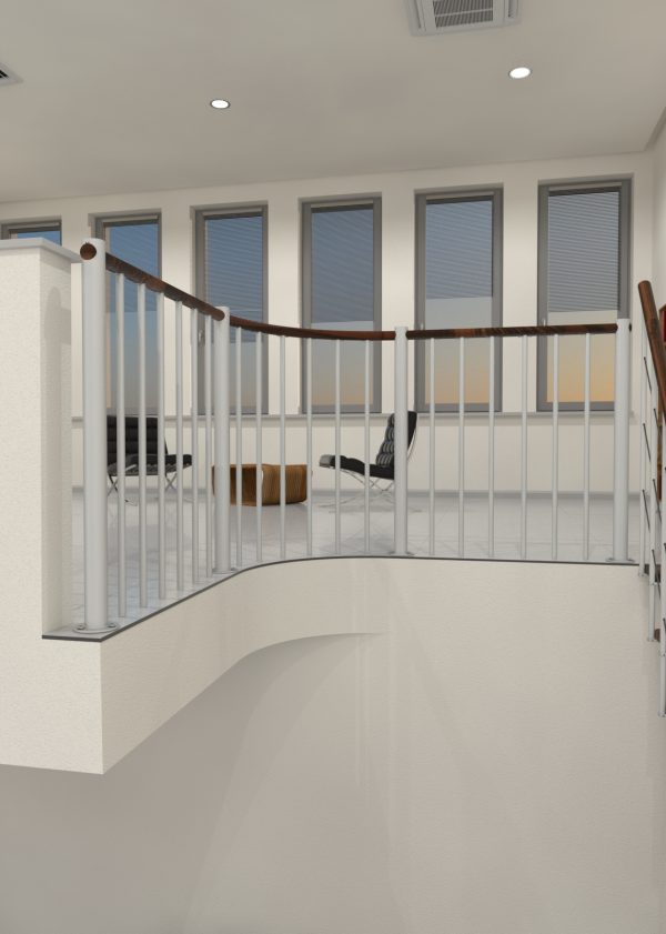 Balustrade with vertical balusters and wooden handrail