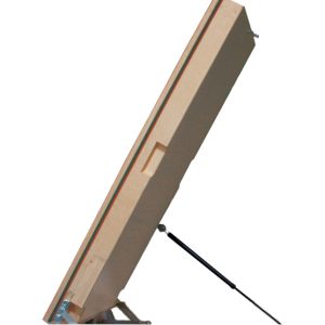 Side view of the ISO upper cover Plus 87 without hatch cladding, shown in the open position with visible gas pressure spring and all-round seal for optimized thermal insulation.