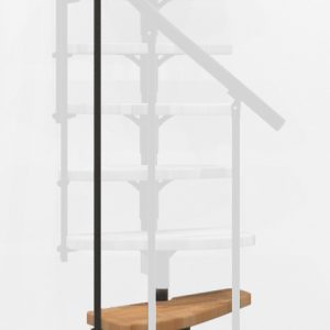 Height extension for the Monte Carlo staircase with beech steps and black metal. Shown is a detail of the additional step, the railing bars, and the handrail.