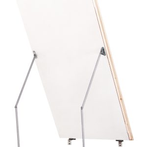 Opened ISO upper cover without hatch cladding for attic ladder Type 15 Exklusiv. The white lid is framed with wood and supported by two sturdy metal struts.