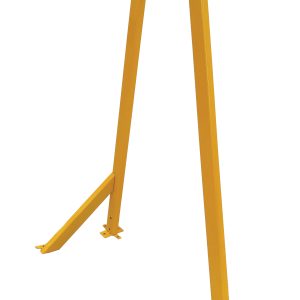 Yellow metal exit bracket for floor installation, featuring two vertical supports and a horizontal top connector. An additional diagonal support provides added stability.