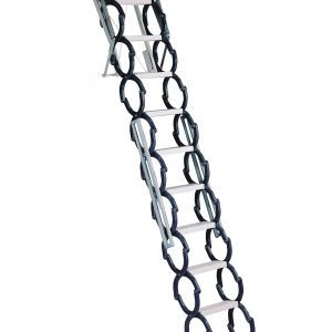 Junior attic staircase with space-saving metal scissor-ladder system, without hatch cover or casing. Ideal for retrofit installations or custom applications.