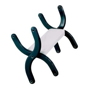 Stair extension for scissor stairs: Extension unit with a white step and black scissor-style side arms, designed to attach to an existing retractable scissor ladder.