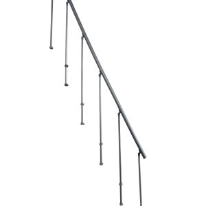 Second railing for the Monte Carlo staircase. The railing consists of slim grey metal posts with a continuous grey PVC handrail.