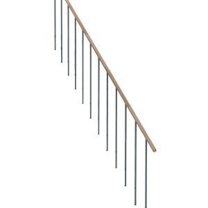 Second handrail for the Joker central stringer staircase with a beech handrail and grey metal balusters.