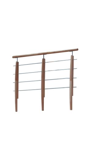 Balustrade railing for Home and Classic made of beech and stainless steel. Wooden posts with stainless steel rods provide a modern look and secure fall protection.