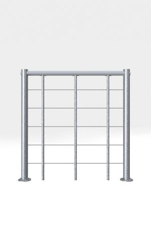 Balustrade for the Spino Zink Smart spiral staircase. Made of galvanized steel with horizontal bars and a white PVC handrail.Balustrade for the Spino Zink Smart spiral staircase. Made of galvanized steel with horizontal bars and a grey PVC handrail.