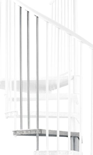 Height extension for the Rondo Zink Smart external staircase made of galvanised steel. A detail of the additional step and the balusters is shown.