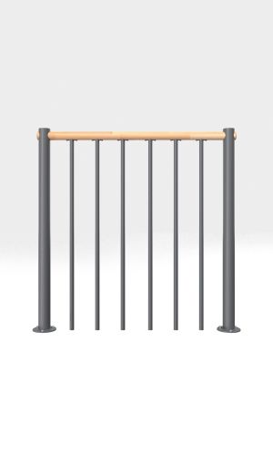 Balustrade with vertical balusters and wooden handrail straight
