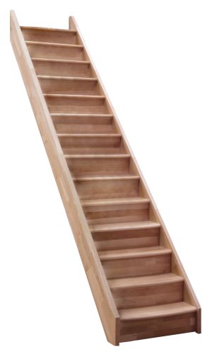 Eine Wangentreppe mit Setzstufen aus Buche ohne Geländer.