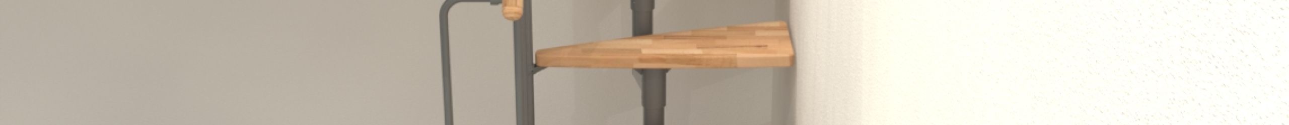 Mittelholmtreppe Joker Turn 180° mit Buche-Stufen und grauem Metallgeländer mit Untergurten und PVC-Handlauf.