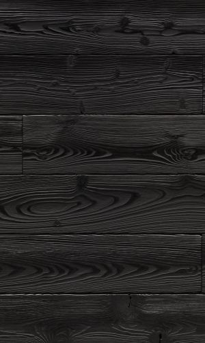 Nahaufnahme von Black-Dahlia-Holzpaneelen, gebürstet. Die tiefschwarze Oberfläche mit markanter Maserung und Struktur sorgt für einen modernen, eleganten Look.