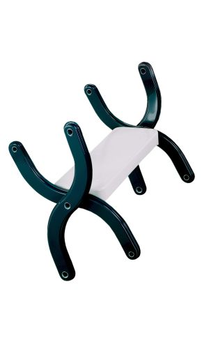 Treppenverlängerung für Scherentreppe: Verlängerungselement mit einem weißen Stufenteil und seitlichen schwarzen Scherenarmen, die zur Befestigung an einer vorhandenen Scherentreppe dienen.