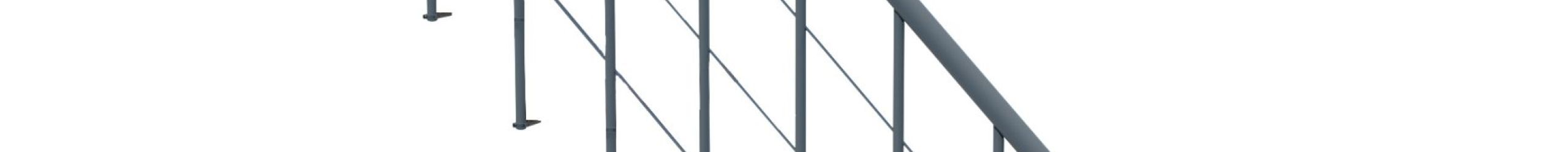 Modernes Geländer für die Comfort Top und Comfort Top Turn Treppe in Grau. Das Geländer besteht aus schlanken Metallpfosten mit horizontalen Edelstahlseilen für eine moderne Optik und sichere Absturzsicherung. Der Handlauf sorgt für zusätzlichen Halt.