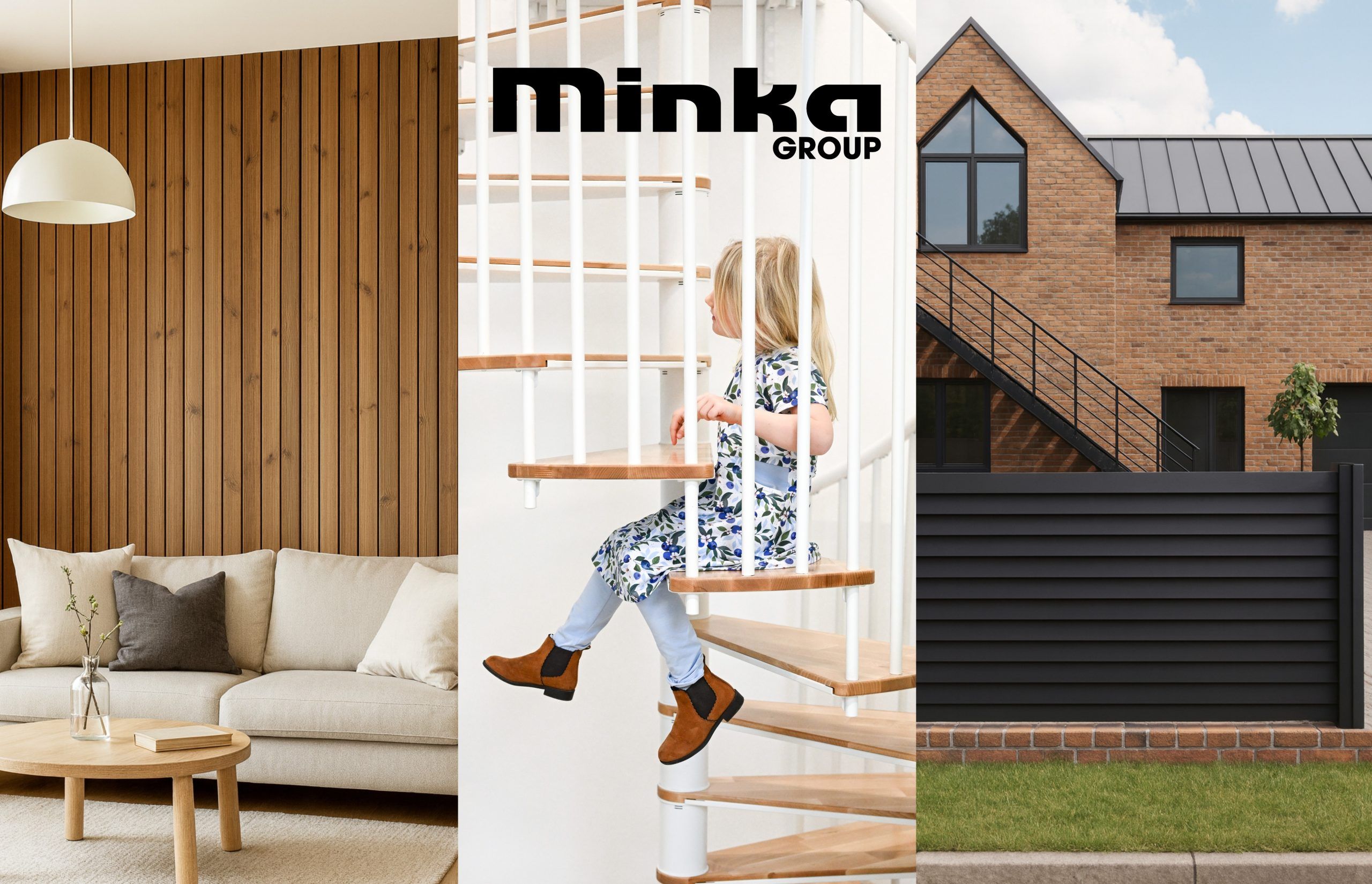 Übersicht über Produkte der Minka Group - Holzpaneele, Treppen und Zäune