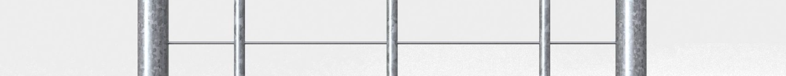 Brüstungsgeländer für die Spindeltreppe Spino Zink Smart. Gefertigt aus verzinktem Metall mit waagerechten Streben und einem grauen PVC-Handlauf.