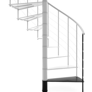 Höhenerweiterung für die Treppe Milano aus schwarzem Metall. Gezeigt wird ein Detail der Zusatzstufe, der Geländerstäbe und des Handlaufs.